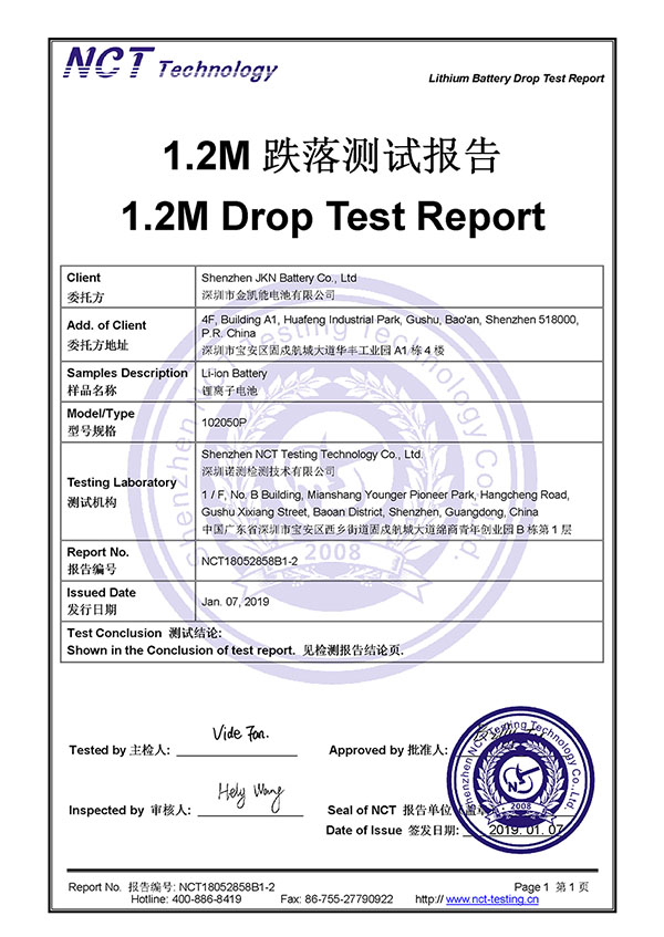 102050 1.2m Drop Test Report